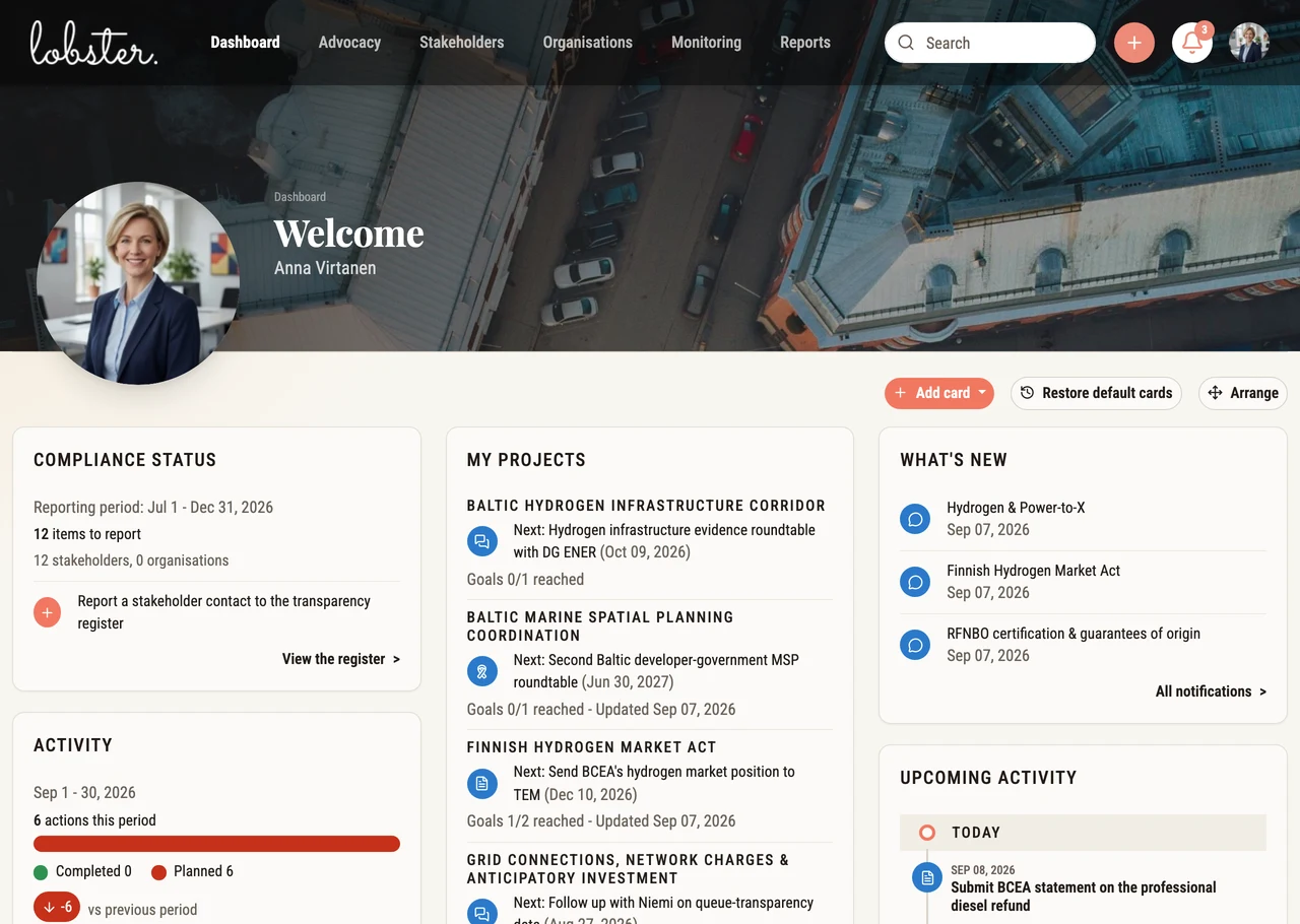 The Lobster dashboard